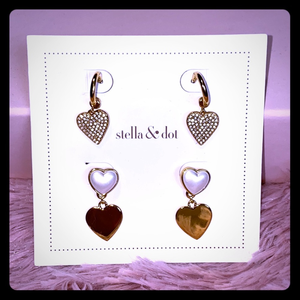 EUC Stella & Dot Hearts Beat as One Earrings